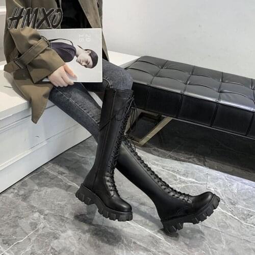 HMXO Round Toe Strap Color Martin Boots British Patent Leather Shoes Fluorescent Green Knight Side Zipper Mid-tube Female Boots