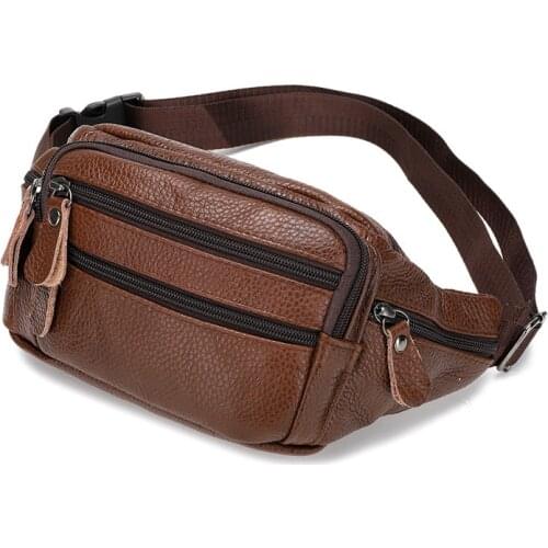 Brand Genuine Leather Mens Waist Bag Casual Shoulder Belt Bag Male Fanny Pack Chest Bags for Men Phone Pouch Man Travel Purses