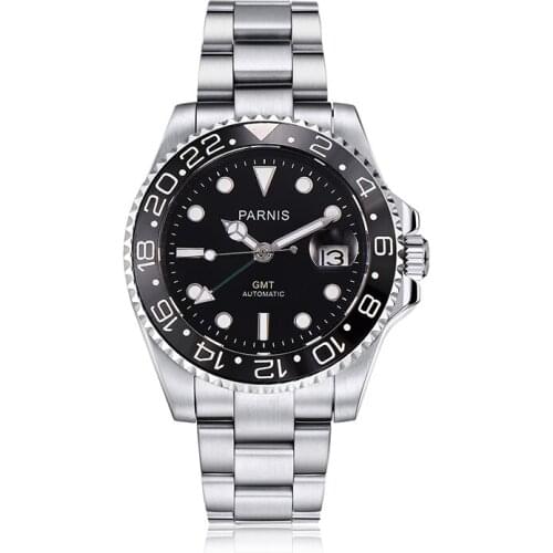 Parnis 40mm Mens Watch Black Dial Mechanical Watches GMT Sapphire Crystal Automatic relogio masculino Role Luxury Men Wristwatch