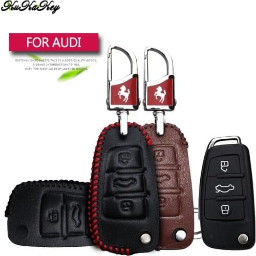 Genuine Leather Car Key Case Cover For Audi A1 A3 8V A5 Q5 Q8 Q3 S5 A4 B6 B8 B9 A6 C6 4F C7 C5 RS3 Key Chain Holder Accessories