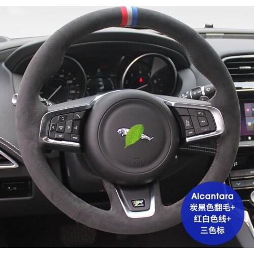 Real Alcantara suede Steering wheel cover for JAGUAR XF XJL XE F-PACE F-TYPE hand-sewn grip cover Auto parts interior Car goods