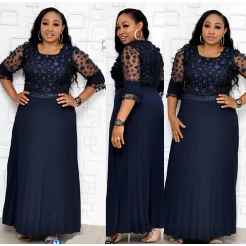 HGTE 2021 African Fashion Womens Long Dresses Round Neck Half Sleeve Classy Party Elegant Dress