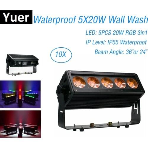 IP55 Disco Decorations Wall Wash Light 5X20W RGB 3IN1 Stage Bar Wall Washer Light Waterproof Strobe Light Control Dj Wall Wash