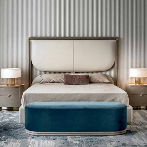 Italian luxury style queen size bedroom set 1.8m double soft bed new model full king size leather upholstered rugiano boheme bed