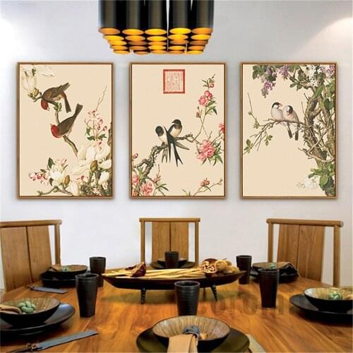 HD New Chinese Style Birds And Flowers Canvas Painting Mural Wall Art Painting Posters And Prints Decoration For Home Study Cafe