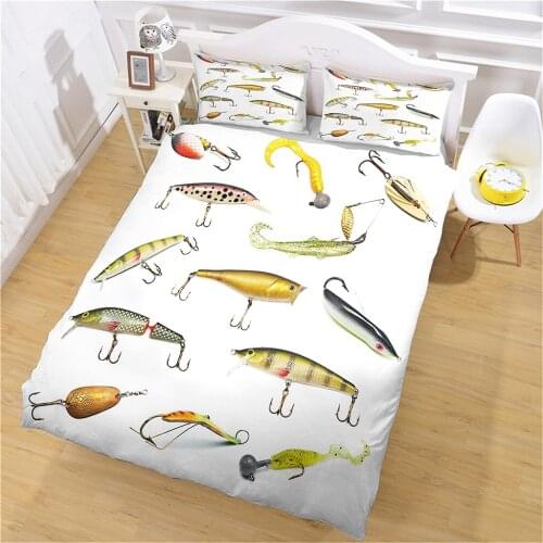Fishing Duvet Cover Set,Fish Hook Equipment Objects Trolling Angling Activity,Decorative 3 Piece Bedding Set & 2 Pillow Shams