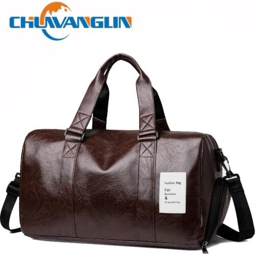 Chuwanglin Leather Travel Bags Waterproof Independent Shoe Warehouse Gym Fitness Sport Portable Duffle Luggage bag 4291457