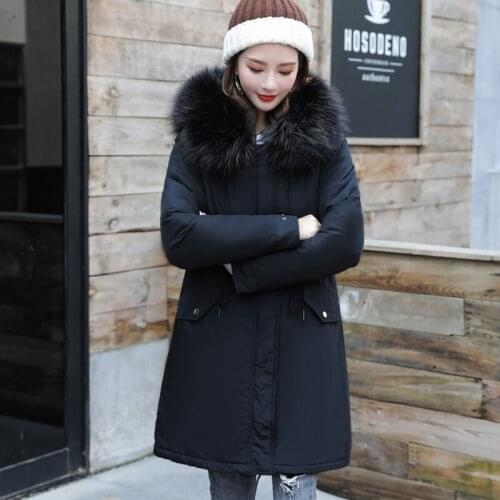Women Winter Jacket Long Coats Parka Cotton Lining Padded Warm Big Fur Collar Womens Jackets Office Lady Plus size 6XL a026