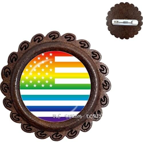 LGBT Glass Dome Wood Brooch For Women Men Gay Lesbian Pride With Rainbow Love Wins Same Sex Marriage Love Collars Pins Gift