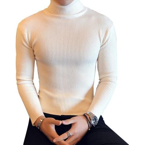 2021 Fashion Mens Turtleneck Sweaters Pullover Male Autumn Winter Slim Fit Sweater Trendy Black Turtle Neck Knitted Pullovers