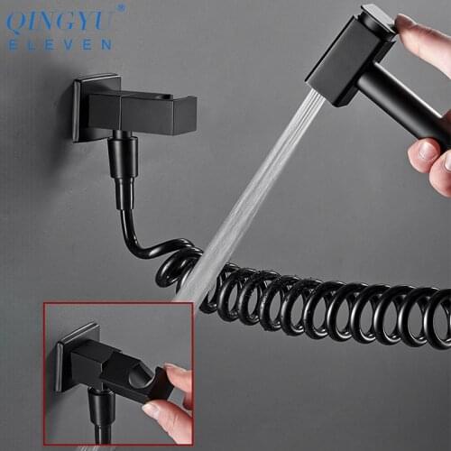 QINGYU ELEVEN Black Soild Brass Toilet Bidet Sprayer Set hygienic shower Press-Free Hand Pressurized Bidet Shower Spray Gun Set
