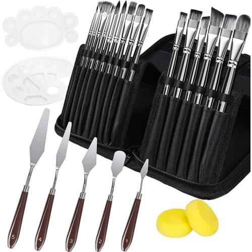 Art Paint Brush Kit, Painting Brush with Palette Knife/Sponges and Paint Trays for Acrylic Paint
