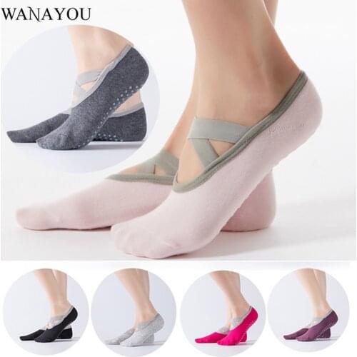 WANAYOU Women Cross Strap Anti Slip Ballet Yoga Socks Cotton Gym Sports Socks Backless Breathable Wear Resistant Fitness Socks