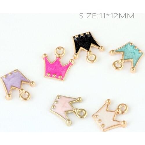 New 50PCS Assorted Color Oil Drop Gold Tone Alloy Princess Crown DIY Charm Pendant for Bracelet Necklace Earring 11*12mm