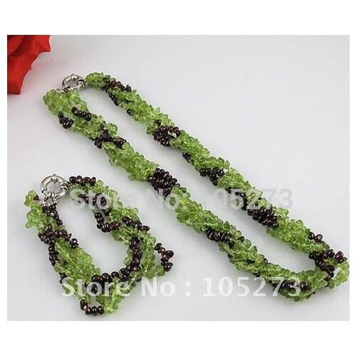 Wholesale Elegant jewelry 4-5mm red garnet green peridot necklace 3rown 18inch necklace bracelet jewelry - A1646