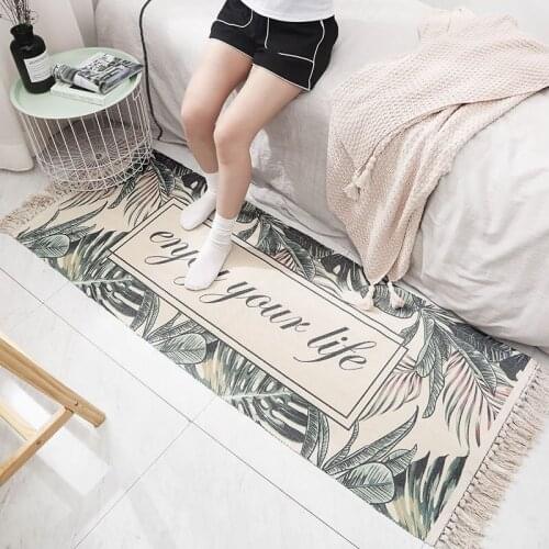 Simple Nordic Cotton Hand-Woven Tassel Long Strip Mat Ins Home Bedroom Non-Slip Bedside Carpet