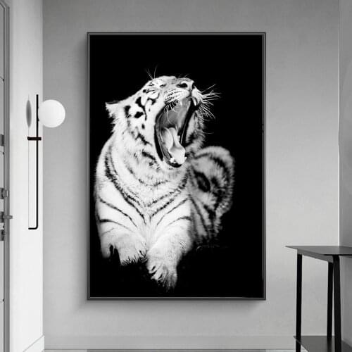Roaring Wild White Tiger Canvas Paintings on the Wall Art Posters and Prints African Animals Art Pictures For Living Room Decor
