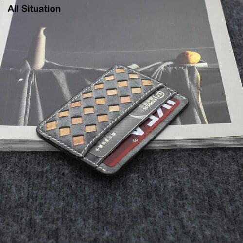 Luxury Mini Thin Credit Card Purses Genuine Leather Top End Knitting Slim ID Bus Card Case Retro Identity Holder Wallets Pouch