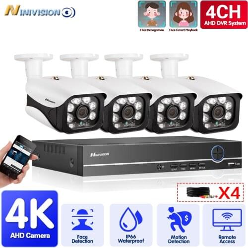 NINIVISION 4CH 4K DVR CCTV System 8.0MP Security Cameras IR Night Vision outdoor IP66 Waterproof Video Surveillance kit HDD