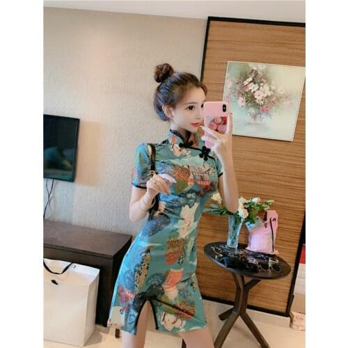 Chinese Traditional Dress for Women Crane Printed Retro Sexy Cheongsam Elegant Slim Skirts Qipao Banquet Hanfu Nightclub Dresses