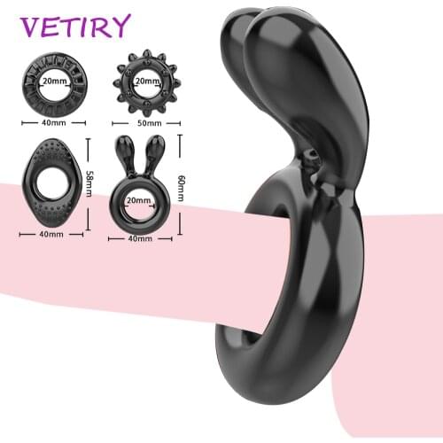 VETIRY 4 Pieces/Set Cock Ring Penis Ring Delay Ejaculation Penis Enlargement Elastic Scrotum Bind Sex Toys for Men Erection