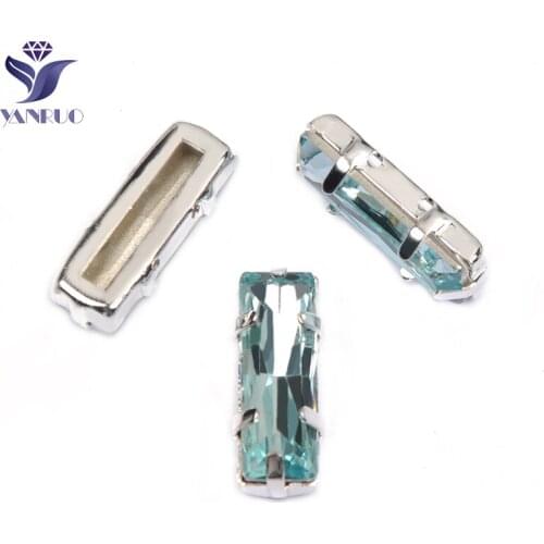 YANRUO 4547 All Sizes Aquamarine Princess Baguette Pointed Back Sew On Rhinestones Glass Strass Crystals For Needlework