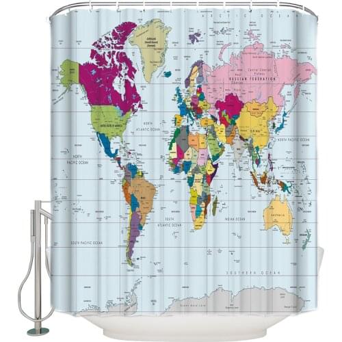 World Map Countries Shower Curtain High Quality Bathroom Waterproof Fabric Toilet Simple Style Decor Shower Curtains