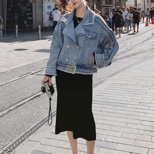 Wenfly Female Denim Double Breasted Jacket Short Clothing Korean Loose Casual Student Women Harajuku Streetwear Outerwear