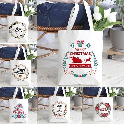 Flowers Christmas Garland Women Canvas Shoulder Shopping Bag Funny Eco Shopper Tote Bags Ladies Outdoor Travel Xmas Handbag