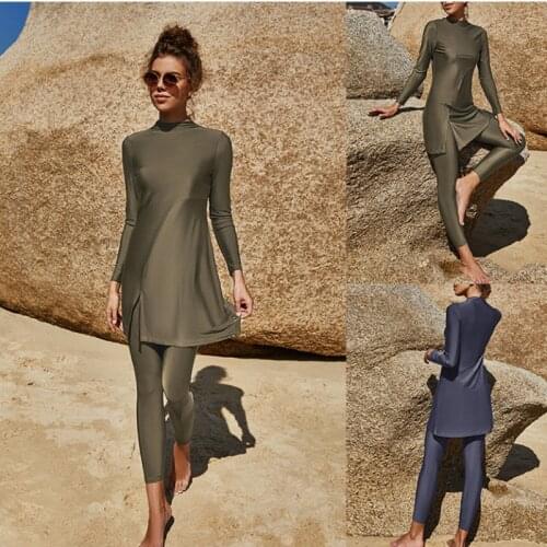 2-piece set Large Size Printed Floral Full Cover Muslim Swimwear Women Islamic Conservative Swimsuit Hijab Beachwear Bathing Sui