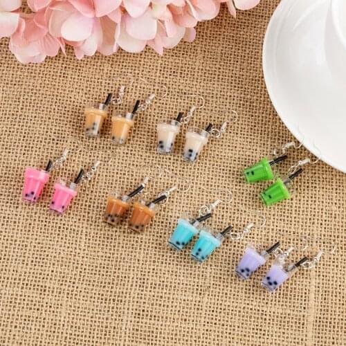 1pai Cute Multicolor resin Pearl milk tea drop earrings resin earrings For Women Children Birthday Gift
