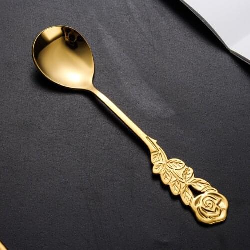 1PC Flatware Dessert Tool Stainless Steel Rose Shape Spoons Fruit Fork Coffee Spoons Teaspoons