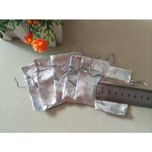 100 pcs 5x7cm Silver Plated Satin Gift Bags With Drawstring jewelry gift Pouch bags