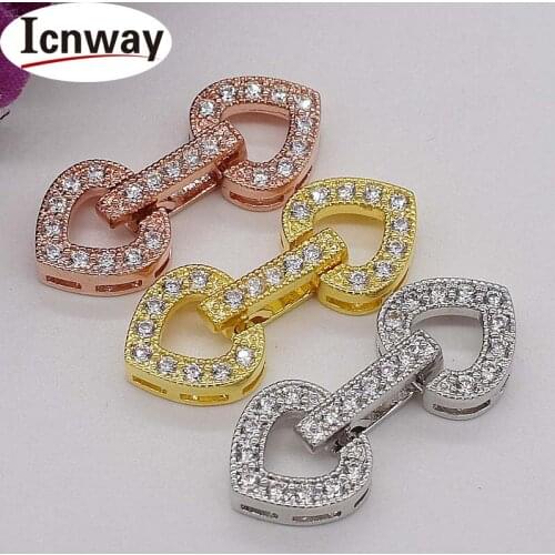 2pcs Rhinestone inlay Gold&silver Plated Clasps 1.5*2.5cm For DIY bracelet necklace Free shipping wholesale