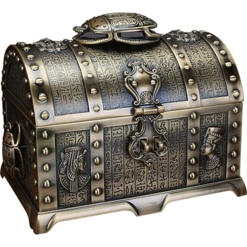 2 Layers Egyptian Style Beetle Vintage Ruby Jewelry Box with Lock Metal Home Decoration Storage Box Girlfriend Female Gift