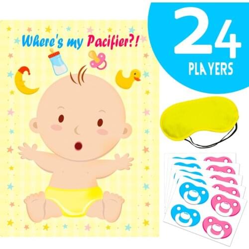 24Pcs /Set Pin The Pacifier On The Baby Game Baby Poster Games For Baby Shower Party Kids Birthday Party Supplies