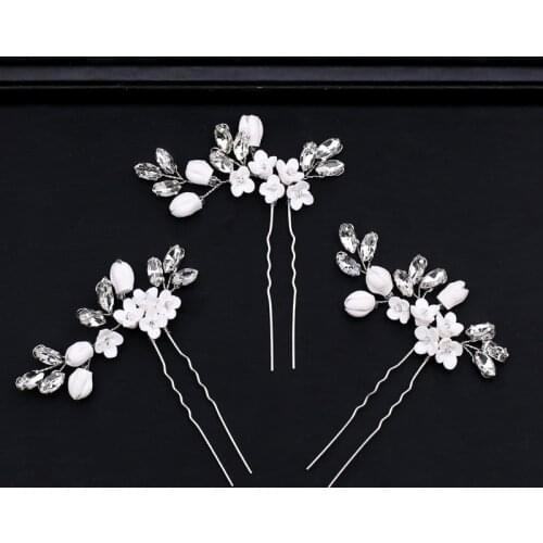 3Pcs/Set New Fashion Silver Color Flower Hair Jewelry Crystal Hairpins Barrette Bridal Handmade Wedding Women Hair Accessories