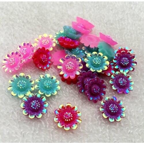 400pcs 12mm AB Resin flower Flat back Rhinestone Wedding buttons diy craft -B08A*10
