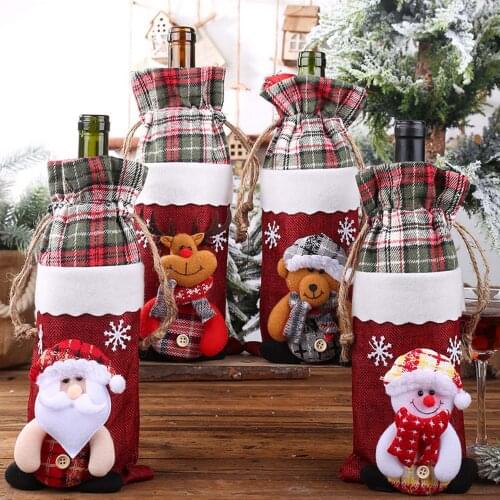Behogar Cute Merry Christmas Xmas Champagne Wine Bottle Gift Bag Cover for Party Festival Home Dinner Table Party Decoration