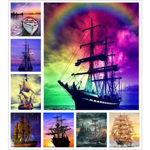 Great 5d diamond painting full square sailboat diy diamond cross stitch diy diamond embroidery full set ship 5d diamond art kit