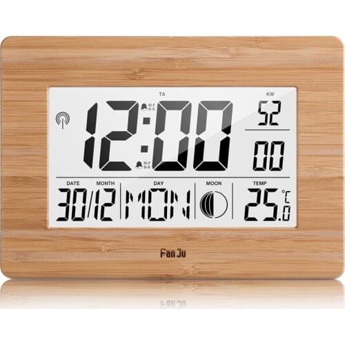 FanJu FJ3530 Alarm Clock LCD Digital Table Clocks Temperature Thermometer Large Size Clock Moon Phase Display