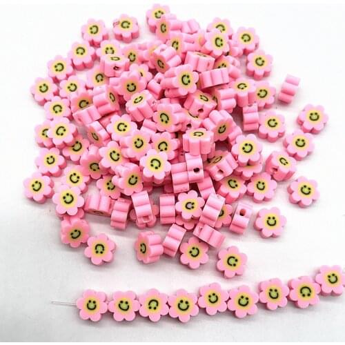 30pcs 10mm Dark Pink Smiling Face Beads Polymer Clay Spacer Loose Beads for Jewelry Making DIY Bracelet Accessories