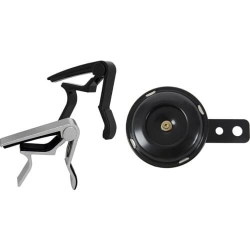 Black Metal Car 12V 105DB Warn Noisy Horn Trumpet with 2 Capo Kapo Guitar Triggers