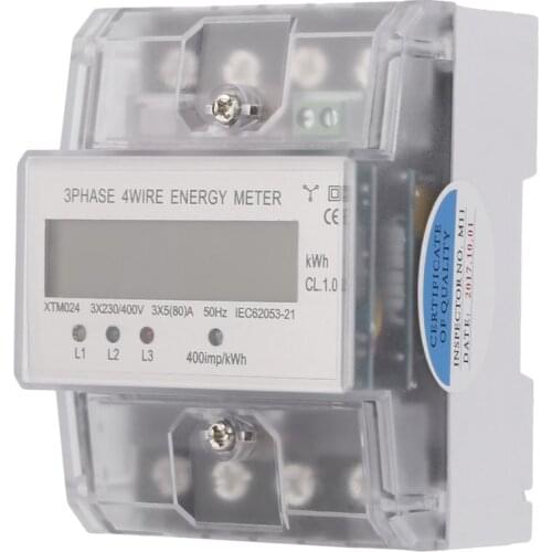 Digital LCD 3x20(80A) Energiemeter Electronic Meter Three Phase Four Wire DIN-Rail KWh Electronic Energy Meter Measuring Tools