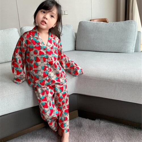 Strawberry Baby Kids Pajamas Sets Cotton Boys Sleepwear Suit Autumn Girls Long Sleeve Underwears Tops+Pants 2pcs Children Clothi