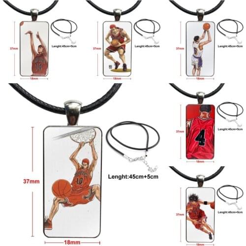 For Women Party Hot Anime Slam Dunk Kuroko Pattern Glass Cabochon Pendant Necklace Rectangle Fashion Necklace