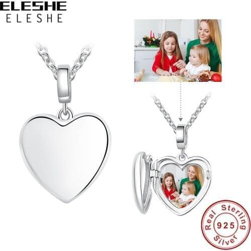 ELESHE 925 Sterling Silver Heart Necklace Forever Love Custom Photo Pendant Necklace for Women Personalized DIY Jewelry