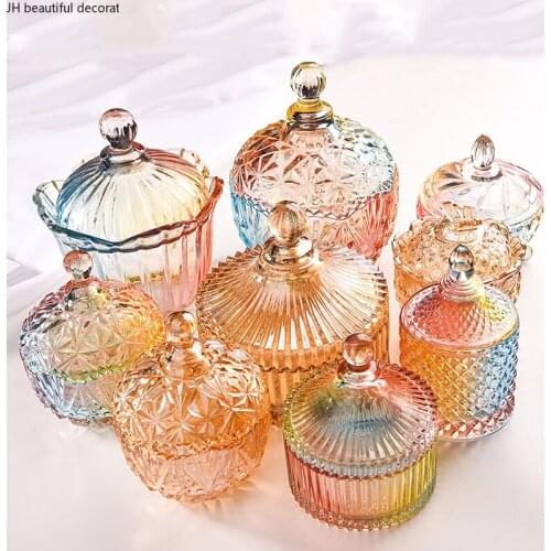 European-style Electroplating Stained Glass Storage Tank Water Candy Jar Dried Fruit Dessert Storage Tank Snack Sugar Bowl