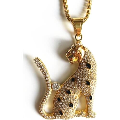 New Hip Hop Iced Out Bling Tiger Stainess Steel with rhinestone Leopard Gold Color Pendants & Necklaces For Men Women Jewelry
