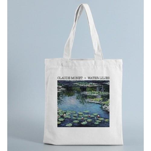 Large Capacity Casual Water Lilies Graphic Printed Canvas Shoulder Bag Female Harajuku New Ulzzang Vintage Shoulder Bags
